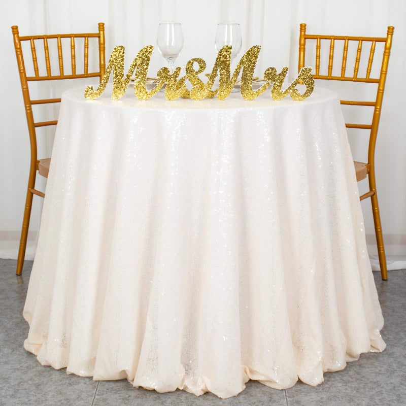 ShiDianYi Round Sequin Tablecloth-120Inch-Ivory Round Table Cloth for Wedding/Party/Decor(Ivory) - Image 1